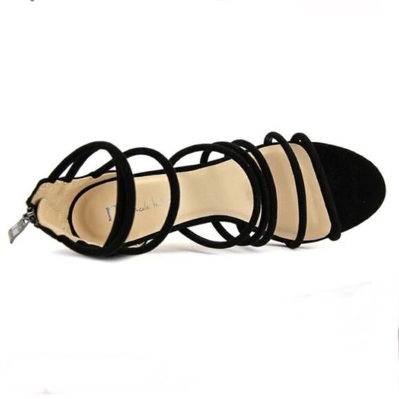 NWT in Box NICOLE MILLER Sz 8.5 Black Suede Strappy High Heel Sexy Classy Shoes - Picture 4 of 8